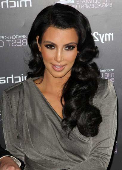 Kim Kardashian Long Black Retro Hairstyle