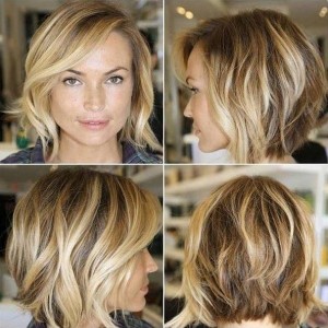 Messy layered bob hairstyle with bangs for square face shapes